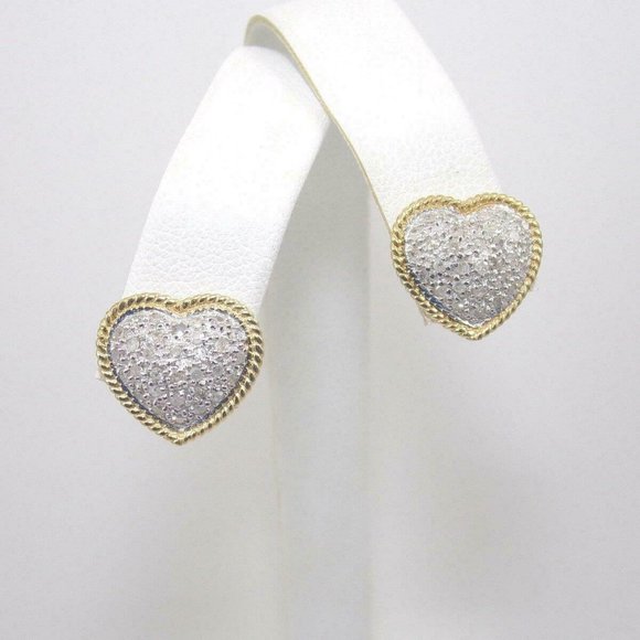 14K Gold Natural Diamond Heart Stud Earrings